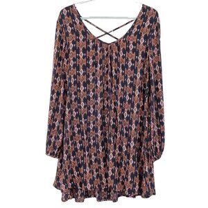 Billabong Tribal Print Shift Dress Women's XS Mini Boho Festival Hippie Beach